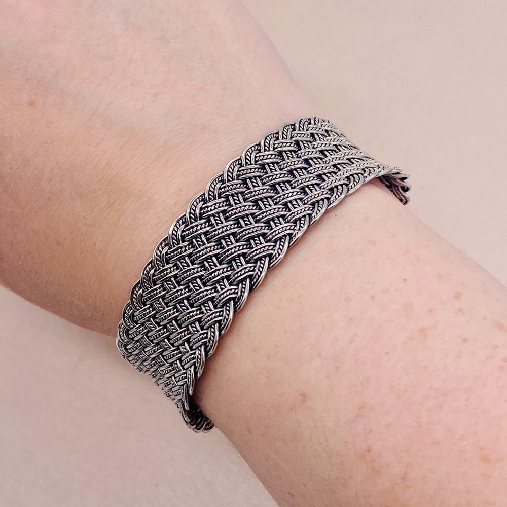 EUC Vintage Hand Woven Sterling Silver Wide Cuff Bracelet